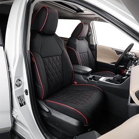 Seat Covers for Chevy Traverse 2024 RS & 2025 Z71,RS,High Country 7 Seats,Seat Covers for Trucks,Car Seat Protector,Leather Seat Cushions Full Set,Automotive Seat Covers(Black with Red Piping)